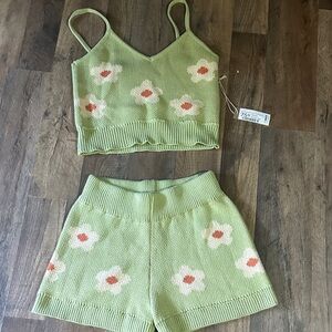 Lucca Green Floral Knit Tank and Shorts Set